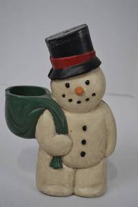 lot 11 image: Vintage Cast Iron Snowman Holiday Planter Decoration - 8 Inch