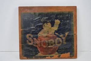 lot 12 image: Vintage Snoboy Fruit Crate Wood Sign Pacific Fruit & Produce Co