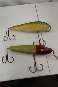 lot 43 image: Pair of Vintage Large Wooden Fishing Lures