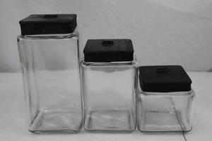 lot 55 image: Set of 3 Glass Storage Jars with Black Lids