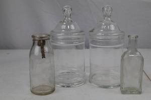 lot 57 image: Lot of Vintage Glass Apothecary Jars and Bottles