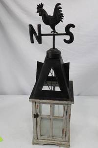 lot 62 image: Farmhouse Lantern with Rooster Weathervane Top, 31 in Tall
