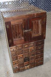 lot 66 image: Vintage Multi-Drawer Apothecary Cabinet with Upper Doors, 46x23x13 in