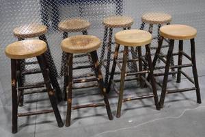 lot 67 image: Set of 4 Rustic Wood Bar Stools, 32-Inch Height