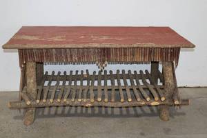 lot 69 image: Rustic Twig Coffee Table and Painted Hall Stand