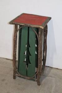 lot 74 image: Rustic Handcrafted Accent Table with Tree Motif, 32in H