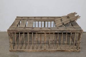 lot 75 image: Antique Wooden Slat-Style Animal Transport Cage