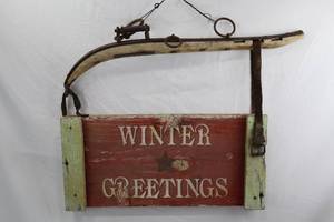 lot 83 image: Rustic Winter Greetings Wood and Metal Wall Decor Sign