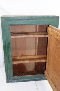 lot 84 image: Antique Green Painted Wall Cabinet, 1920s, 27x23x7 in