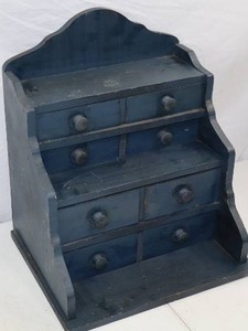 lot 85 image: Distressed Blue Wooden Organizer Shelf with Drawers, 23x18 Inches