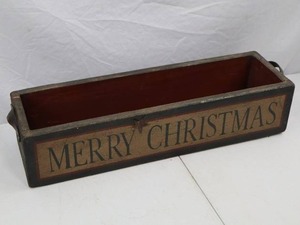 lot 88 image: Rustic Merry Christmas Wooden Holiday Planter Box with Handles 24 in x 7 in