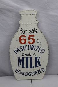 lot 90 image: Vintage Style Metal Milk Bottle Sign Pasteurized Milk 65 Cent