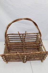 lot 95 image: Rustic Divided Twig Basket with Handle, 16 Inches Wide