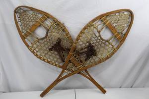 Vintage Wooden Snowshoes with Rawhide Lacing - 41 Inches