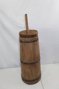 lot 103 image: Antique Wooden Butter Churn with Dasher, 30 in Tall