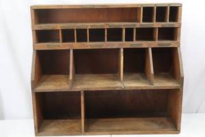 lot 107 image: Vintage Wooden Desktop Organizer with Cubbies, 30 in Wide