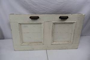 lot 109 image: Antique Primitive Painted Wood Storage Bin with Ornate Pulls