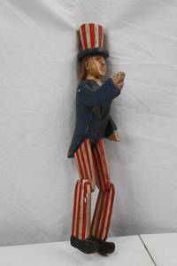 lot 119 image: Vintage Folk Art Uncle Sam Wooden Jointed Figure 16 Inch