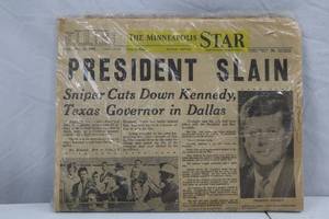 1963 Minneapolis Star JFK Assassination Newspaper - President Slain Headline