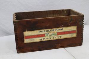 lot 124 image: Antique Poehler King Brand Spaghetti Wooden Box Crate
