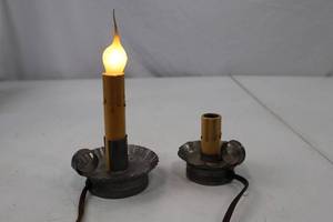 lot 127 image: Vintage Electric Candle-Style Lamps Pair with Tin Holders