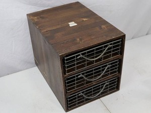 lot 137 image: Pottery Barn Wood and Metal 3-Drawer Storage Organizer