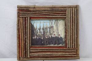 lot 146 image: Rustic Twig Frame with Vintage Hunting Photo, 15x13 Inch