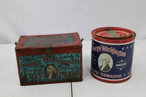 lot 147 image: Vintage George Washington Tobacco Tin Canisters - 2 Pieces