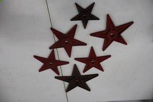 lot 150 image: Set of 6 Cast Iron Star Barn Tie Plates, Red and Brown