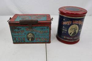 lot 152 image: George Washington Cut Plug Tobacco Tin Lot - 2 Vintage R J Reynolds Tins
