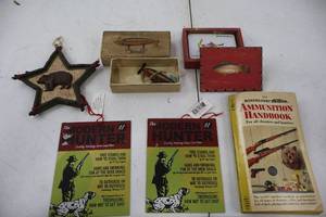 lot 197 image: Vintage Hunting and Fishing Collectibles Lot with Plasti-Duk Decoy