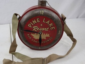lot 206 image: Vintage Pine Lake Resort Canteen Wall Clock with Strap