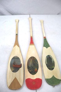 lot 209 image: Lot of 3 Midwest Decorative Canoe Paddle Wall Hangings