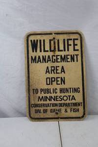 lot 211 image: Minnesota Wildlife Management Area Metal Sign - Conservation Department