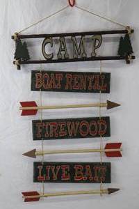 lot 212 image: Rustic Camp Themed Hanging Sign with Arrows, 24 Inch