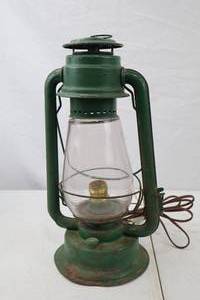 lot 215 image: Vintage Green Metal Electric Hurricane Lantern