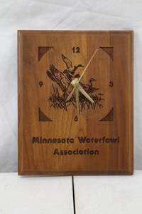 lot 217 image: Minnesota Waterfowl Assoc Wood Clock and Potting Shed Metal Sign