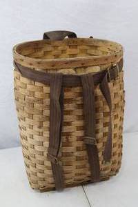 lot 226 image: Vintage Woven Wood Gathering Basket with Straps, 18 Inch