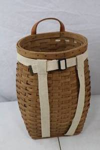 lot 228 image: Basketpack with Canvas Straps and Leather Handle, 15 Inches Tall