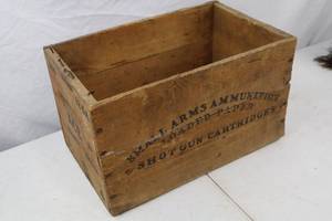 lot 232 image: Vintage ACE Small Arms Ammunition Wood Crate Shotgun Cartridges