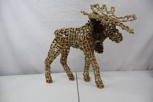 lot 235 image: Wicker Moose Figurine with Pinecone Accents, 19 in. Tall