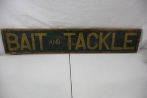 lot 236 image: Vintage Bait and Tackle Painted Wooden Sign