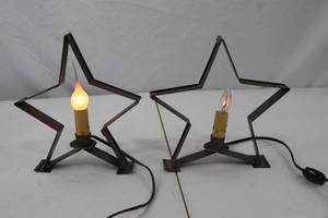 lot 241 image: Pair of Star-Shaped Metal Electric Table Lamps, 9 Inch Height