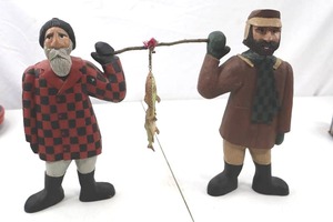 lot 255 image: Hand-Carved Folk Art Fishermen Figures Signed Ashorn