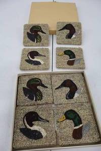 lot 257 image: Set of 8 Hooked Wool Duck Motif Coasters with Box