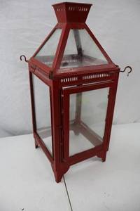 lot 275 image: Red Metal and Glass Lantern, 20 Inch Tall
