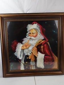 lot 300 image: Framed Santa Claus Art Print Signed Susan Comish, 36x36 Inches