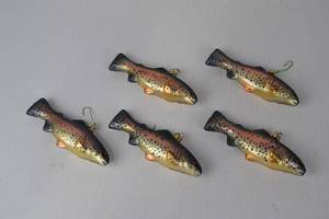 lot 286 image: Set of 5 Fish Christmas Ornaments - Trout Decorations