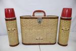 Vintage Sportster Picnic Set with Two Vacuum Bottles and Woven Pattern Case