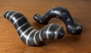 lot 78 image: BEAUTIFUL Pair of Emilia Castillo Plata Silver & Black Pottery Salt & Pepper Shakers